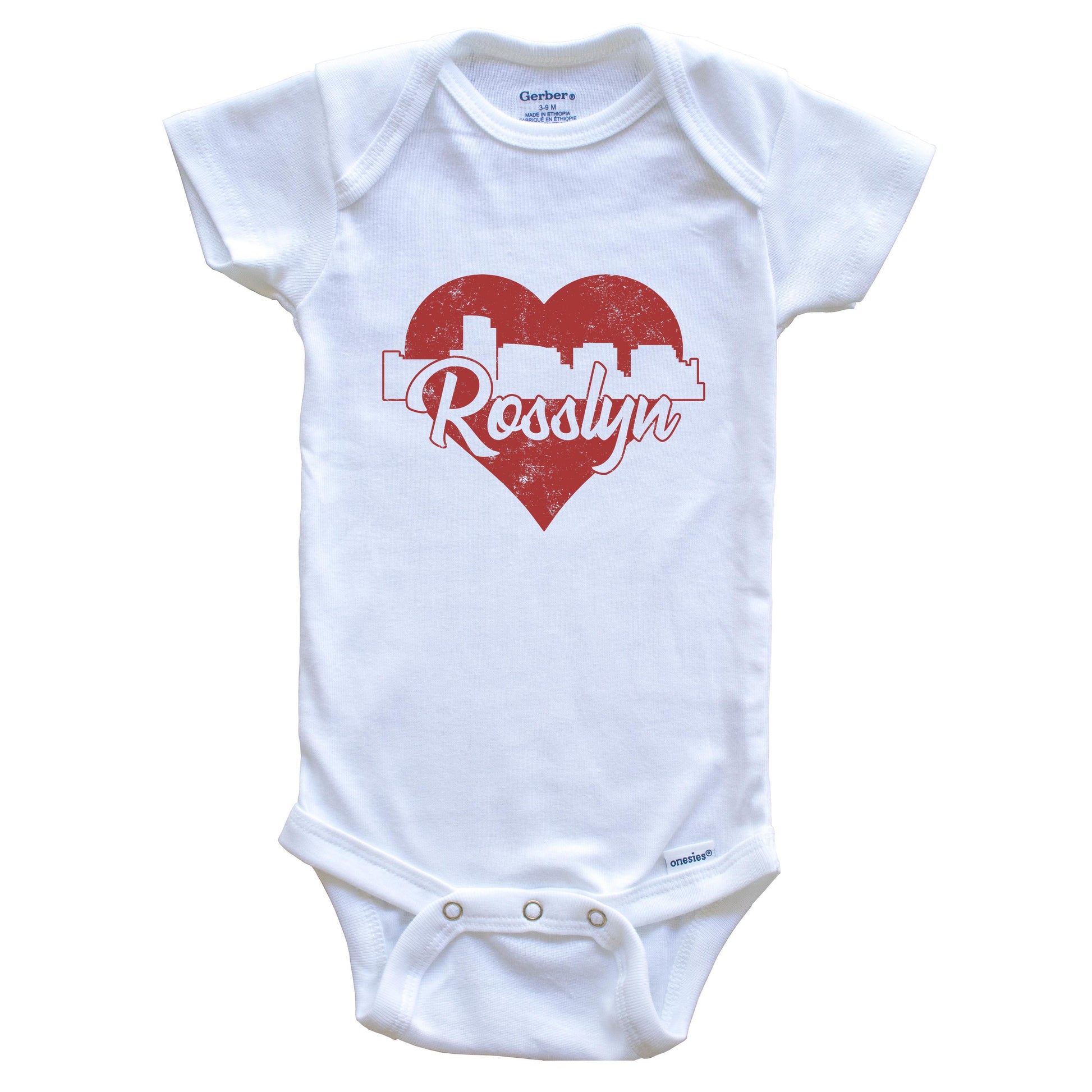 Retro Rosslyn Virginia Skyline Red Heart Baby Onesie