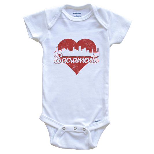 Retro Sacramento California Skyline Red Heart Baby Onesie