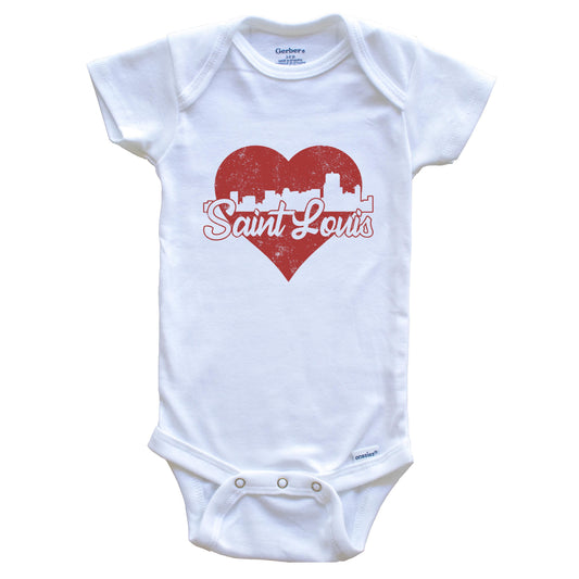 Retro Saint Louis Missouri Skyline Red Heart Baby Onesie
