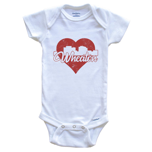 Retro Wheaton Maryland Skyline Red Heart Baby Onesie