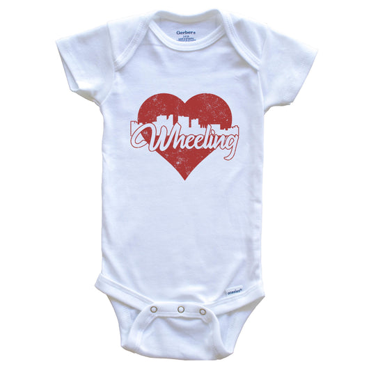 Retro Wheeling West Virginia Skyline Red Heart Baby Onesie