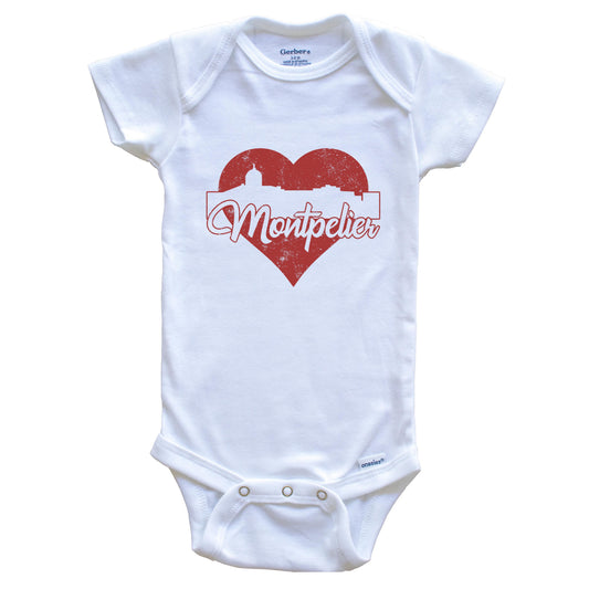 Retro Montpelier Vermont Skyline Red Heart Baby Onesie