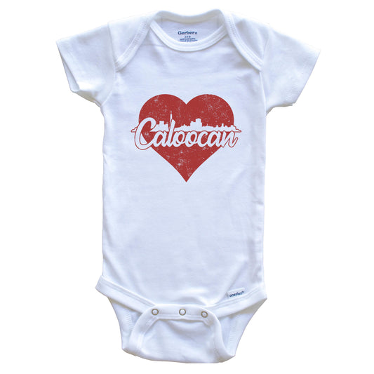 Retro Caloocan Philippines Skyline Red Heart Baby Onesie