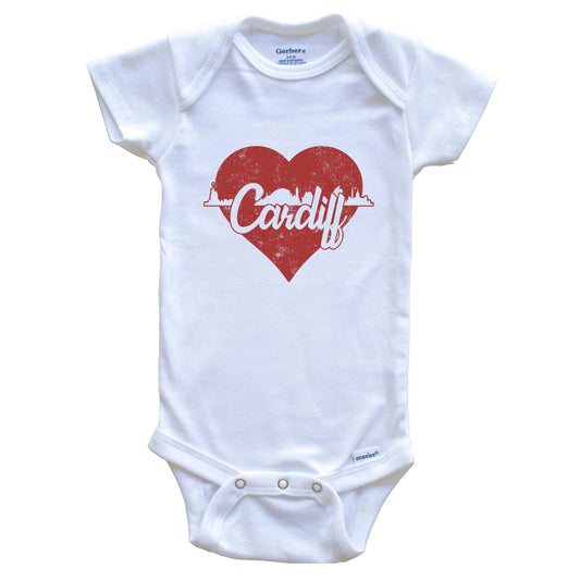 Retro Cardiff Wales Skyline Red Heart Baby Onesie