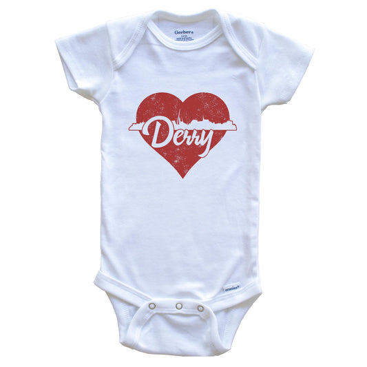 Retro Derry Northern Ireland Skyline Red Heart Baby Onesie