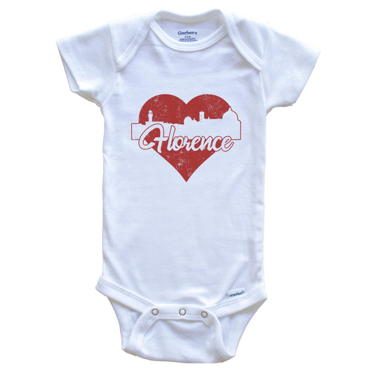 Retro Florence Italy Skyline Red Heart Baby Onesie