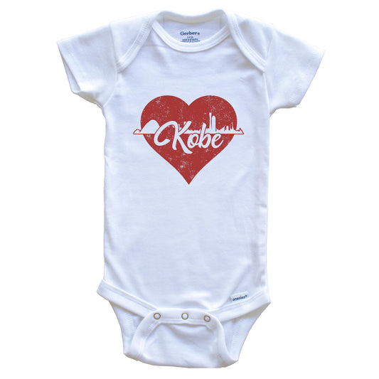 Retro Kobe Japan Skyline Red Heart Baby Onesie