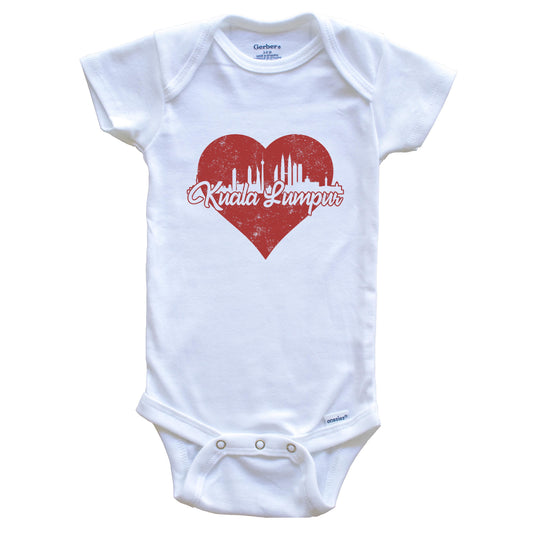 Retro Kuala Lumpur Malaysia Skyline Red Heart Baby Onesie