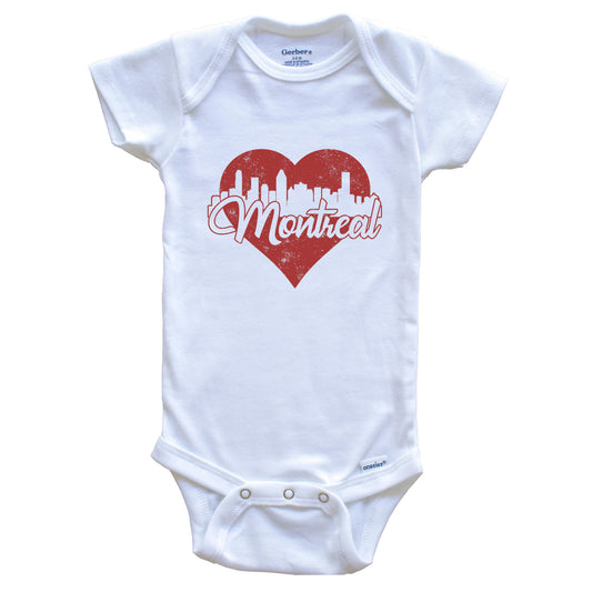 Retro Montreal Quebec Canada Skyline Red Heart Baby Onesie