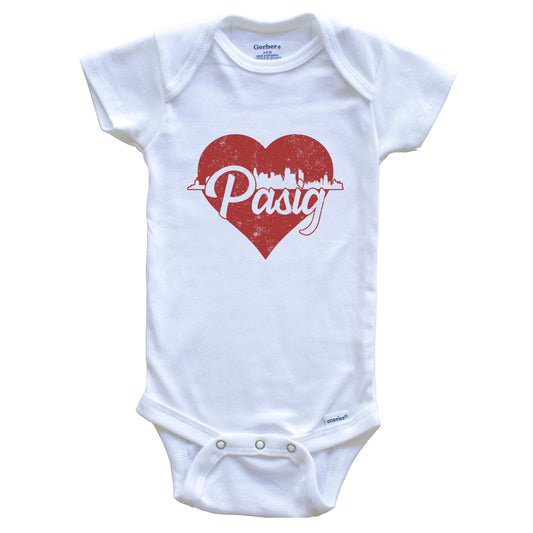 Retro Pasig Philippines Skyline Red Heart Baby Onesie