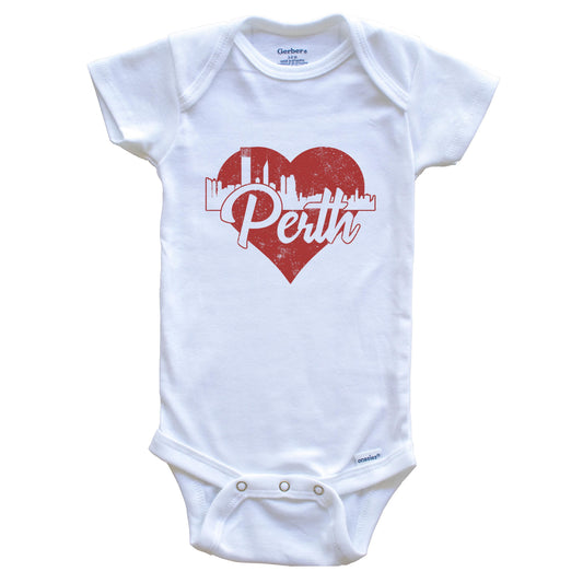 Retro Perth Australia Skyline Red Heart Baby Onesie
