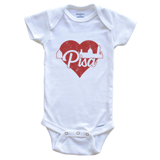 Retro Pisa Italy Skyline Red Heart Baby Onesie