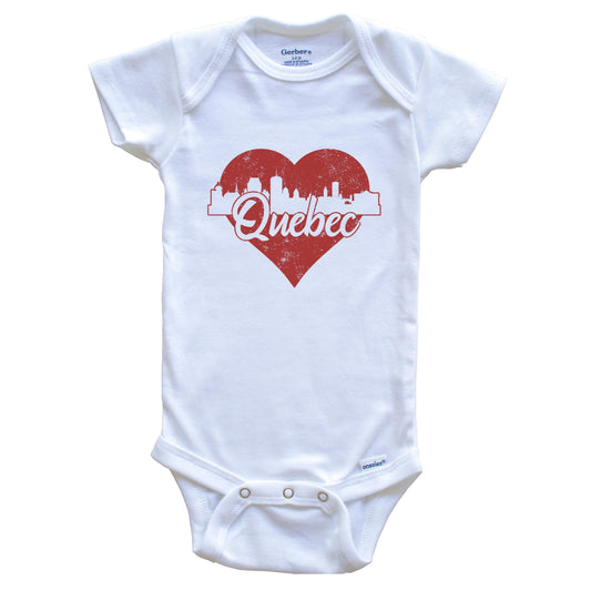 Retro Quebec City Quebec Canada Skyline Red Heart Baby Onesie