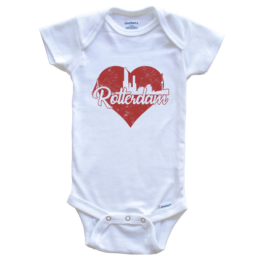 Retro Rotterdam Netherlands Skyline Red Heart Baby Onesie