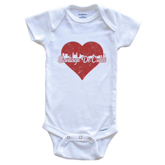 Retro Santiago De Cuba Skyline Red Heart Baby Onesie
