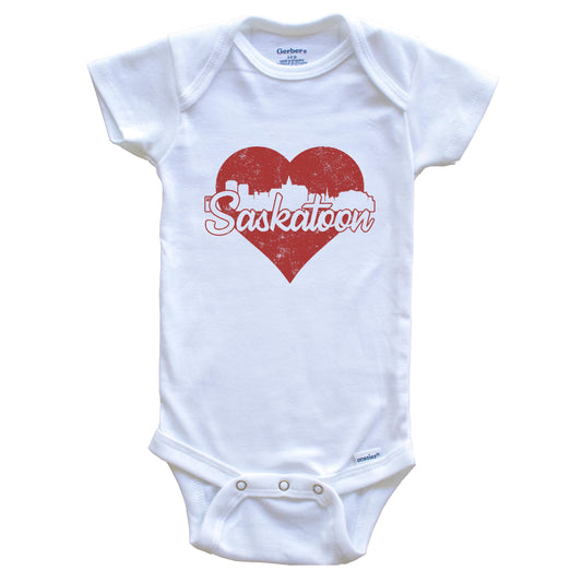 Retro Saskatoon Saskatchewan Canada Skyline Red Heart Baby Onesie