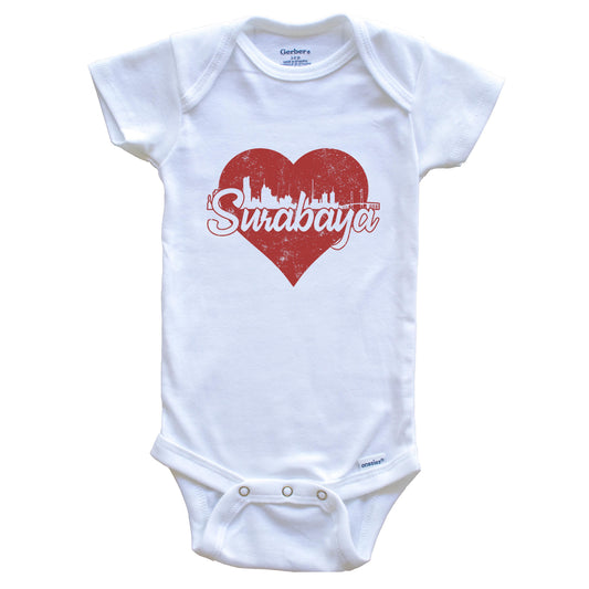 Retro Surabaya Indonesia Skyline Red Heart Baby Onesie