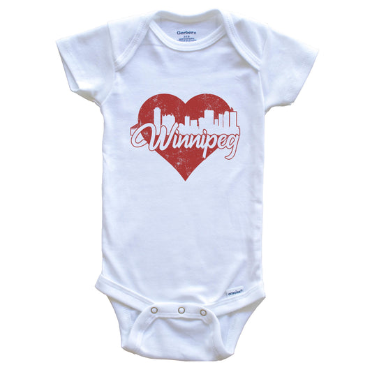 Retro Winnipeg Manitoba Canada Skyline Red Heart Baby Onesie