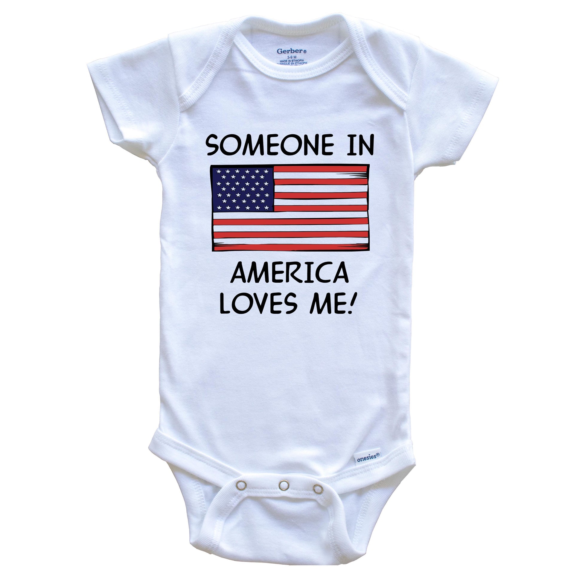 Someone In America Loves Me American Flag Baby Onesie