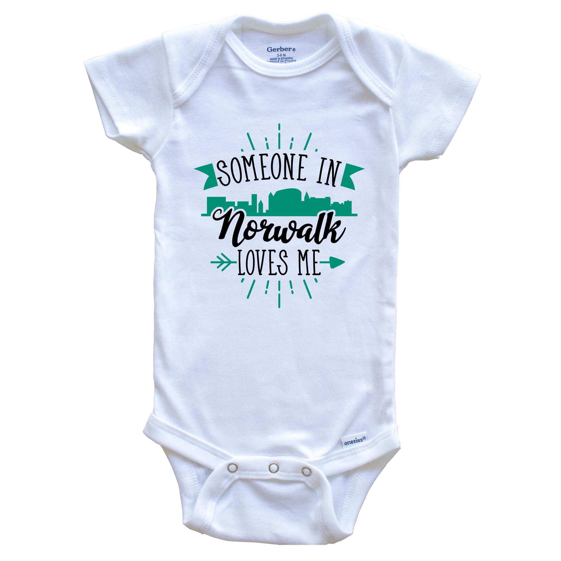 Someone In Norwalk Loves Me Norwalk CT Skyline Baby Onesie