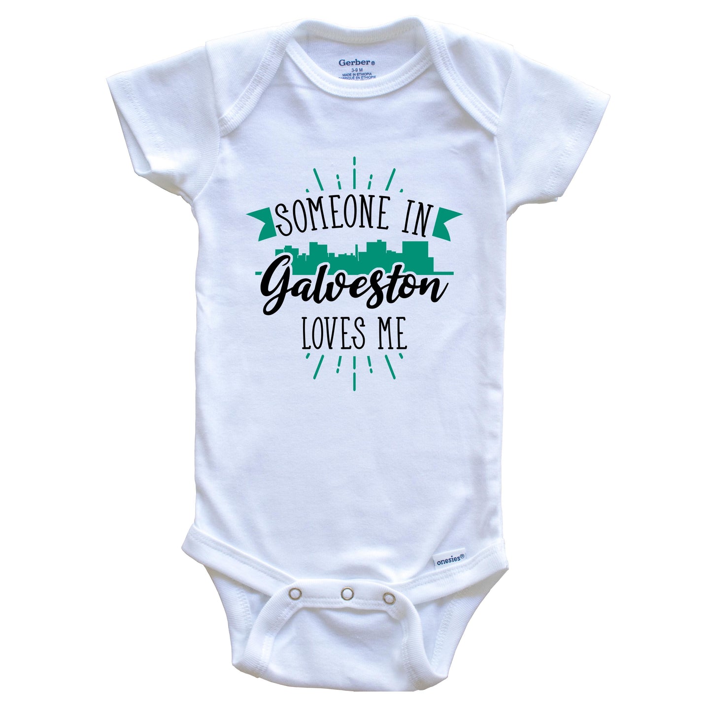 Someone In Galveston Loves Me Galveston TX Skyline Baby Onesie