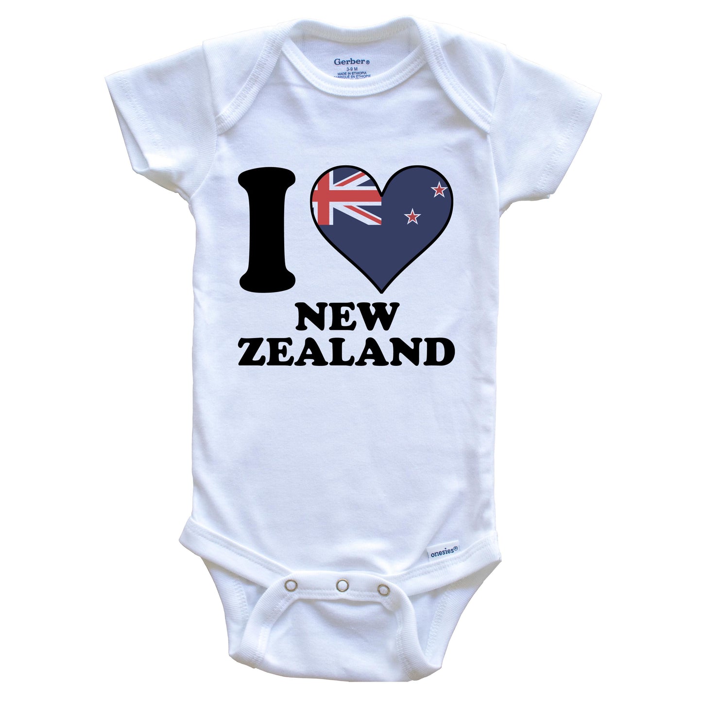 I Love New Zealand Kiwi Flag Heart Baby Onesie