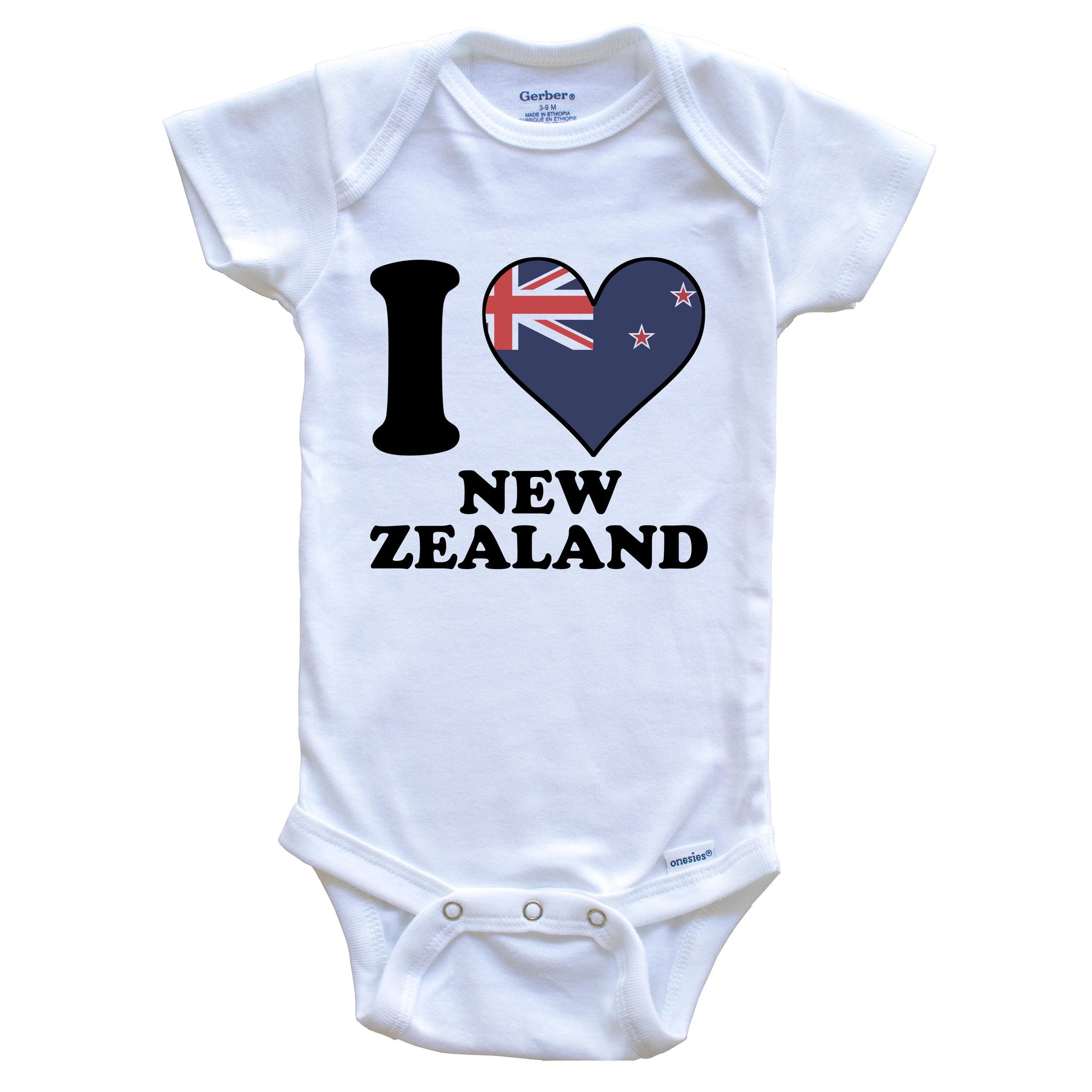 I Love New Zealand Kiwi Flag Heart Baby Onesie