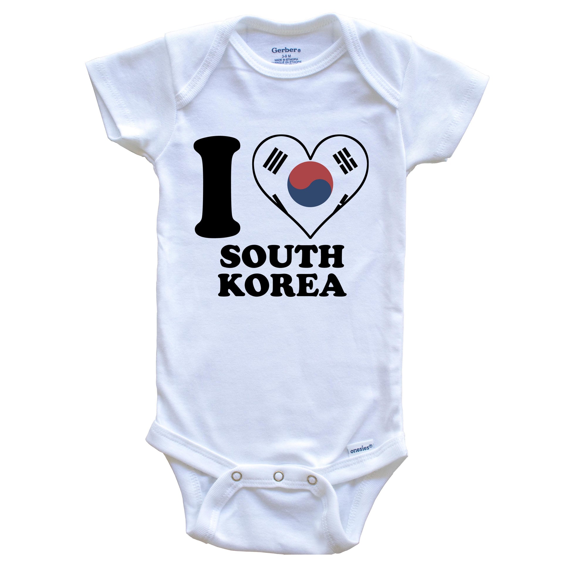I Love South Korea Korean Flag Heart Baby Onesie