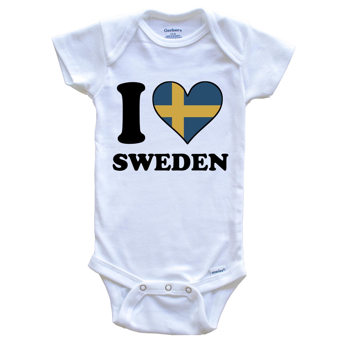 I Love Sweden Swedish Flag Heart Baby Onesie