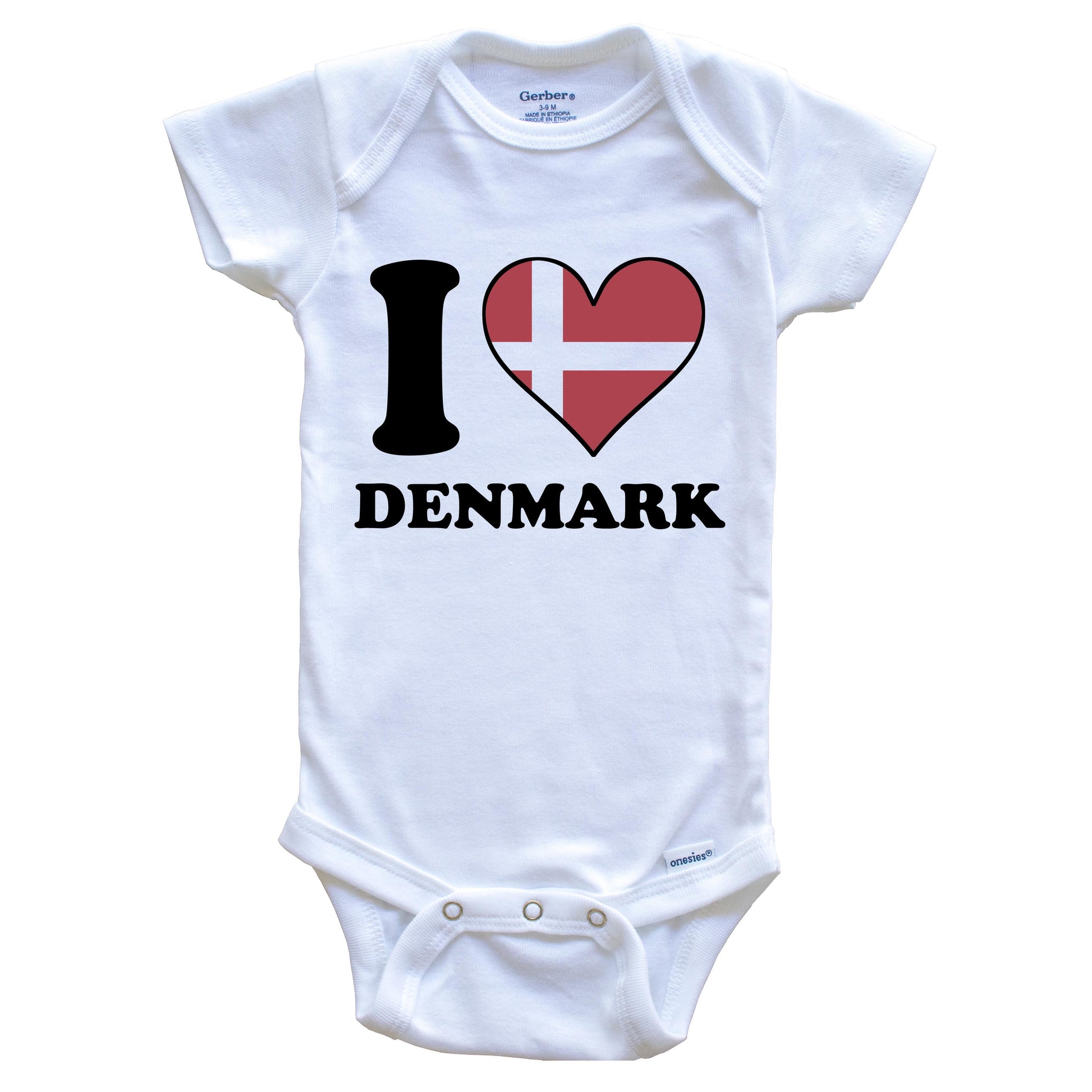 I Love Denmark Danish Flag Heart Baby Onesie
