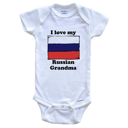 I Love My Russian Grandma Russia Flag Grandchild Baby Onesie