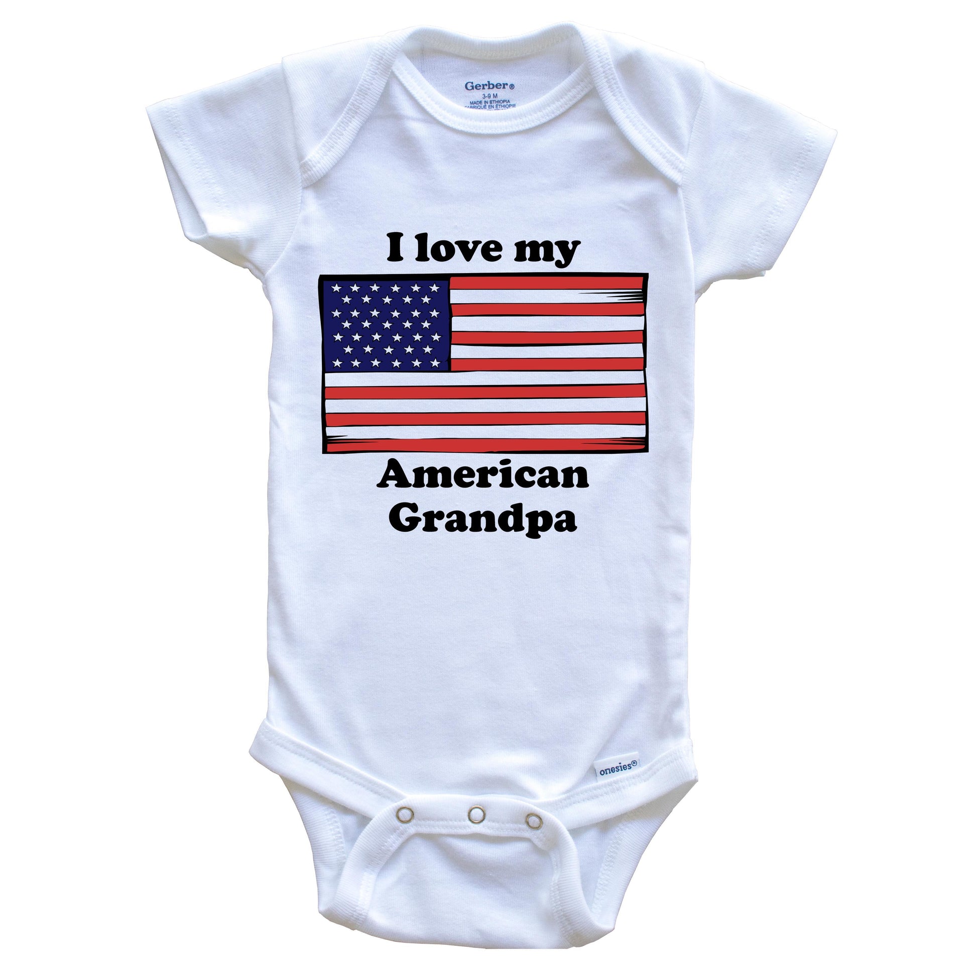 I Love My American Grandpa America Flag Grandchild Baby Onesie