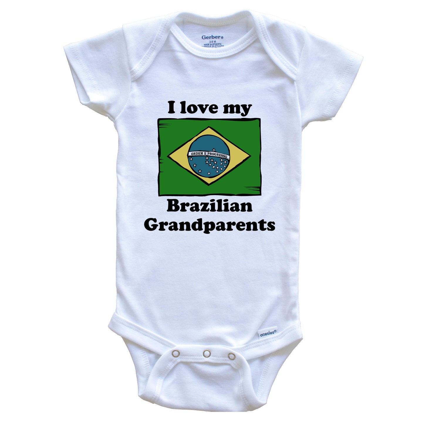 I Love My Brazilian Grandparents Brazil Flag Grandchild Baby Onesie
