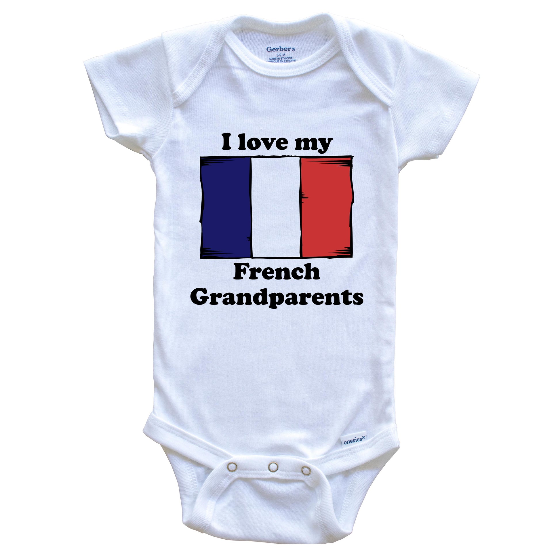 I Love My French Grandparents France Flag Grandchild Baby Onesie