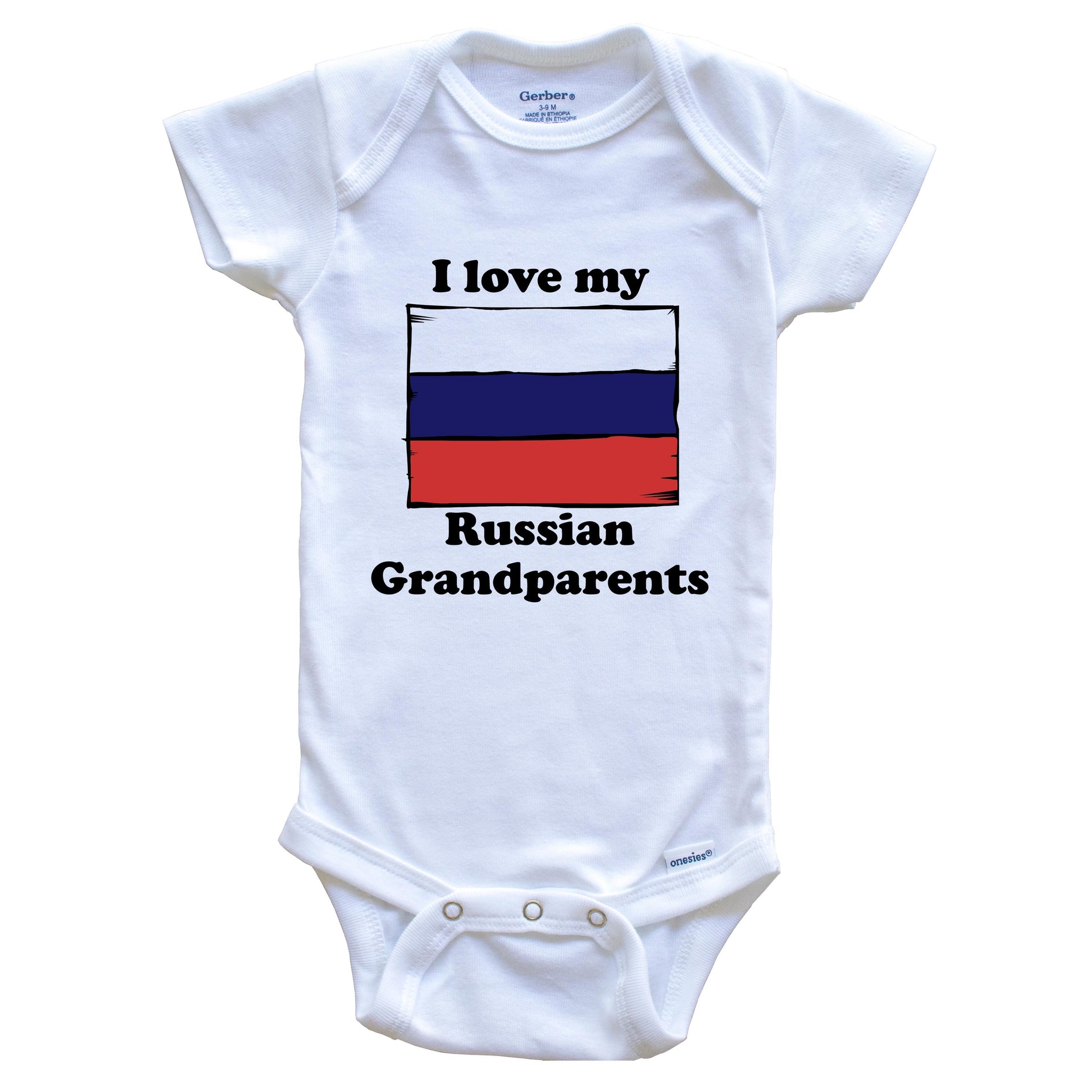 I Love My Russian Grandparents Russia Flag Grandchild Baby Onesie