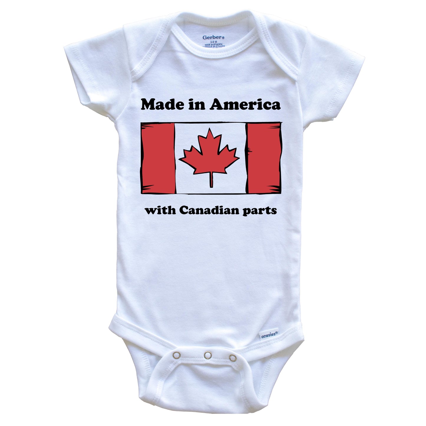 Made In America With Canadian Parts Funny Canada Flag Baby Onesie