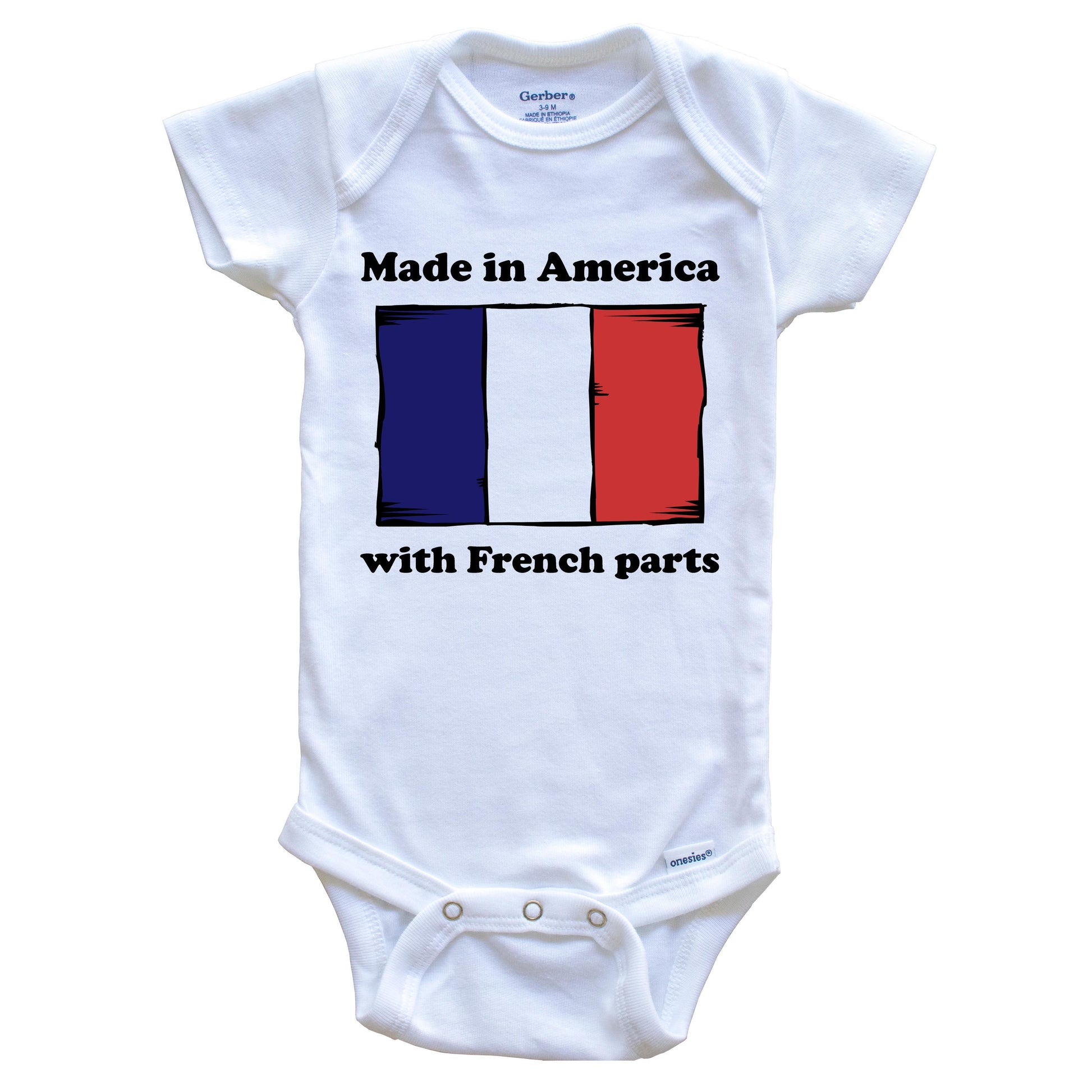 Made In America With French Parts Funny France Flag Baby Onesie