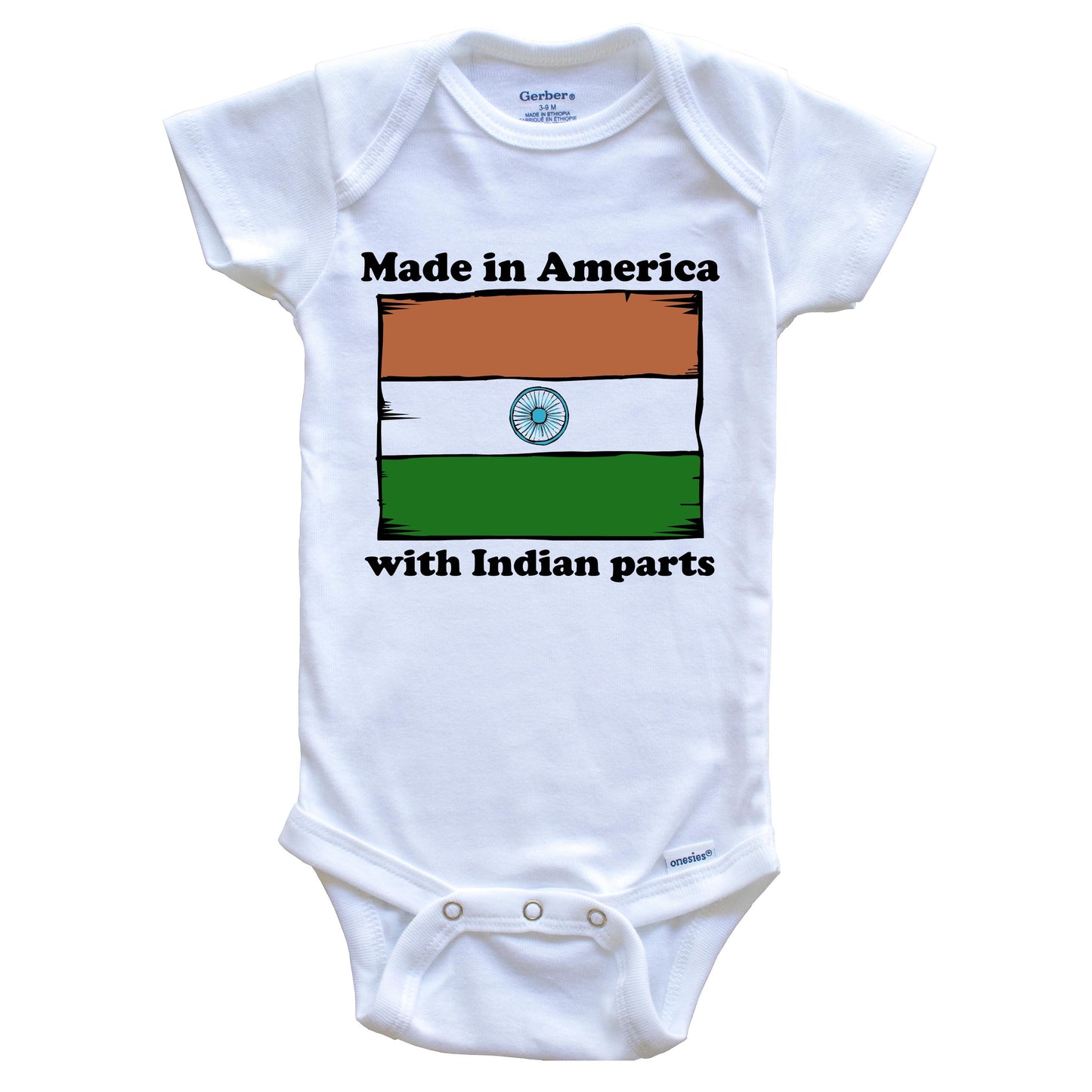 Made In America With Indian Parts Funny India Flag Baby Onesie