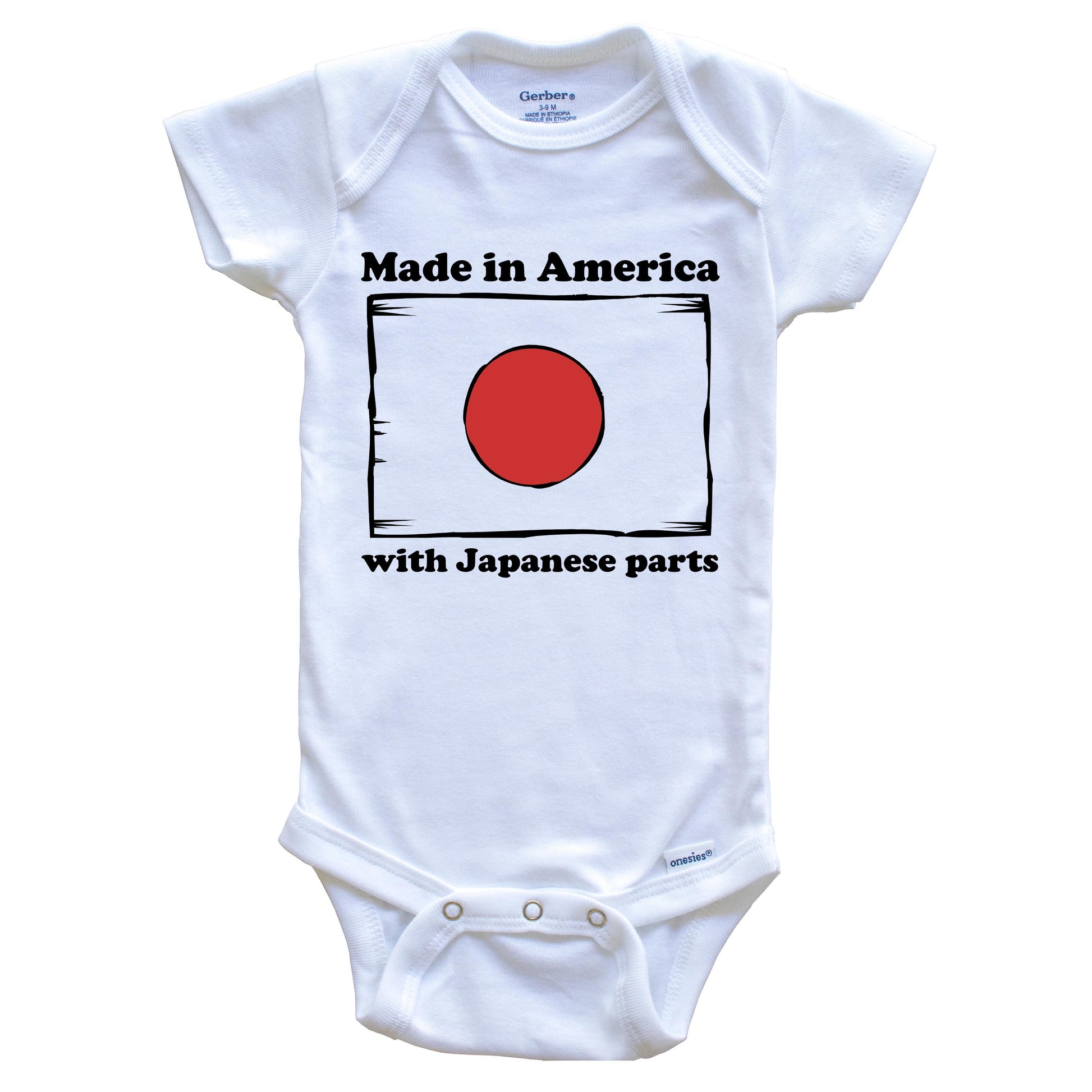 Made In America With Japanese Parts Funny Japan Flag Baby Onesie