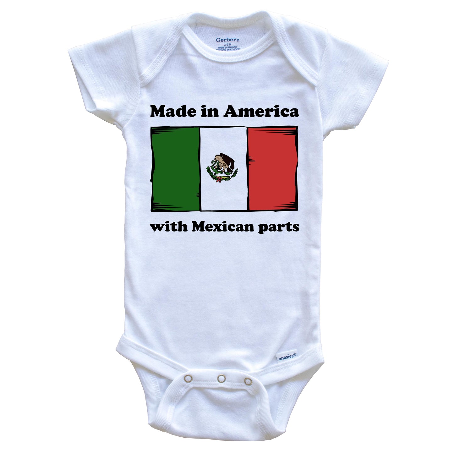 Made In America With Mexican Parts Funny Mexico Flag Baby Onesie