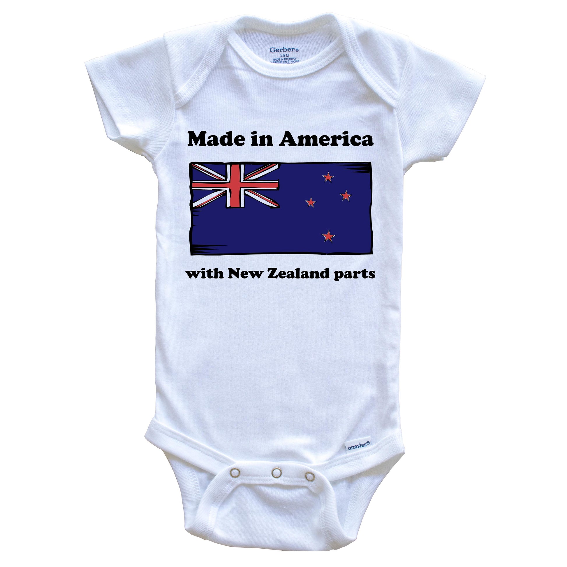 Made In America With New Zealand Parts Funny New Zealand Flag Baby Onesie