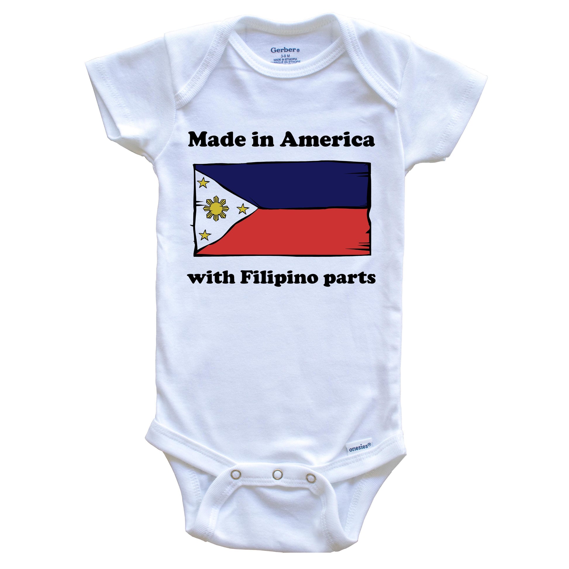 Made In America With Filipino Parts Funny Philippines Flag Baby Onesie