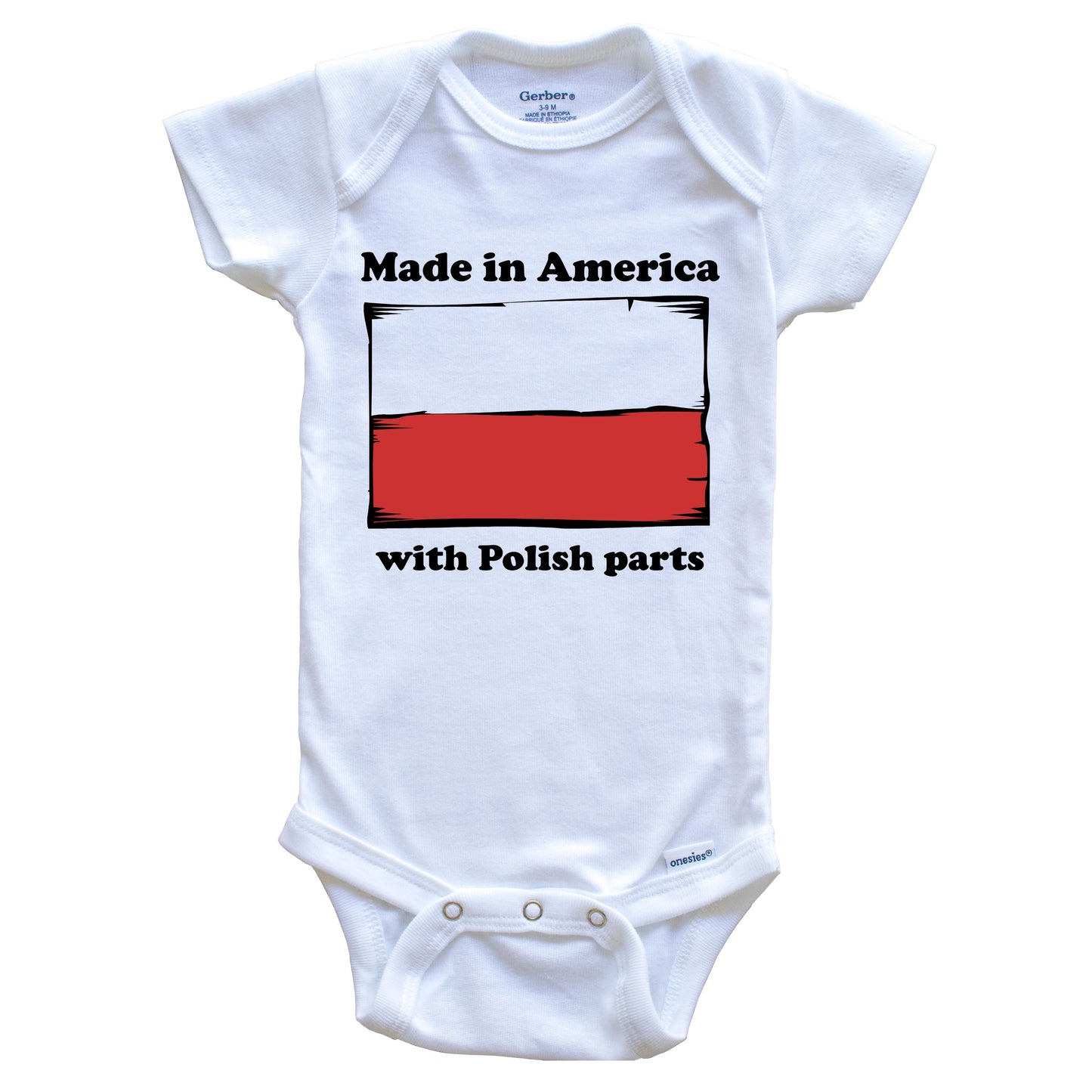 Made In America With Polish Parts Funny Poland Flag Baby Onesie