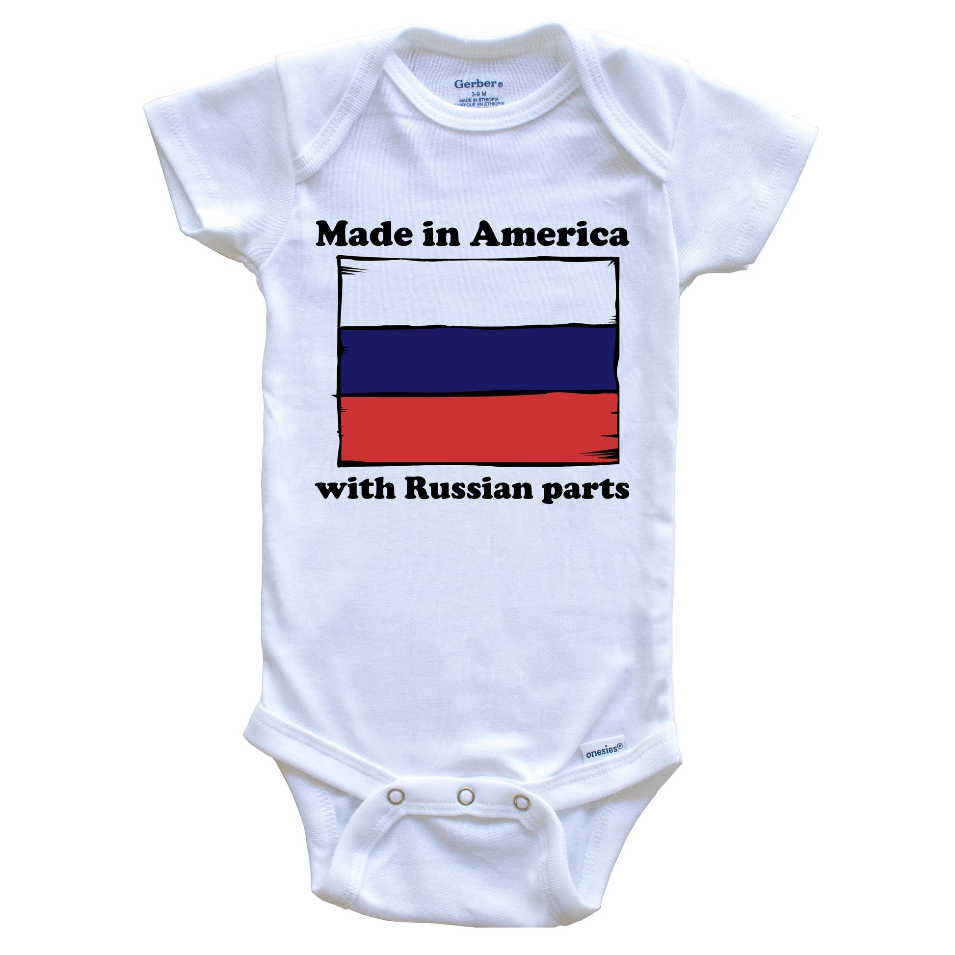 Made In America With Russian Parts Funny Russia Flag Baby Onesie