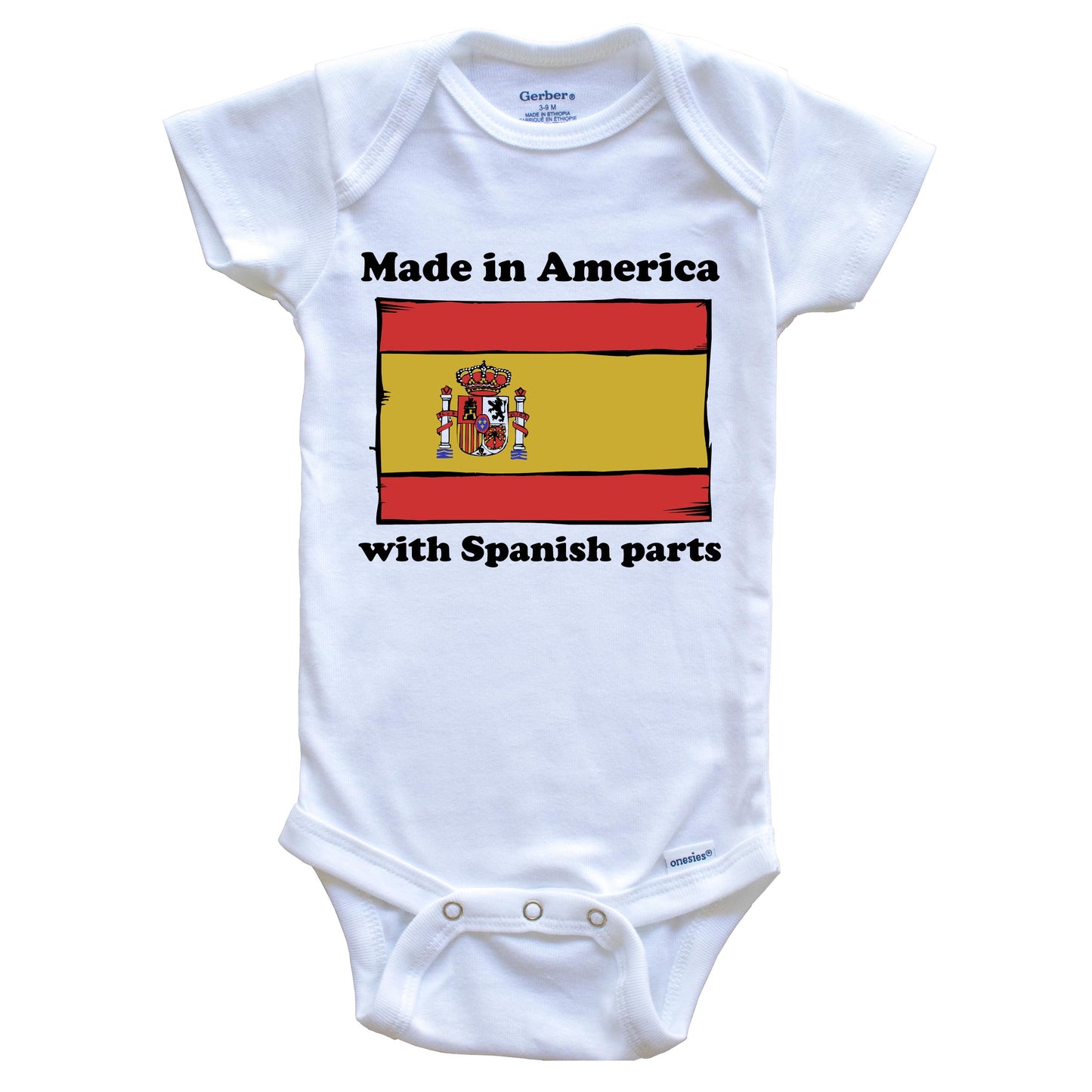 Made In America With Spanish Parts Funny Spain Flag Baby Onesie