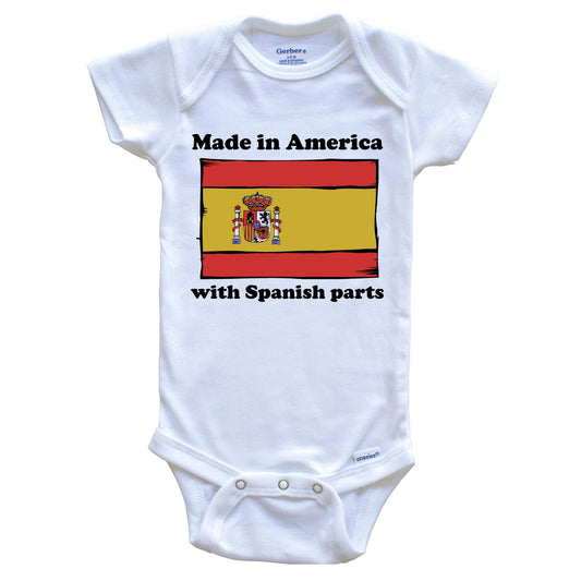 Made In America With Spanish Parts Funny Spain Flag Baby Onesie