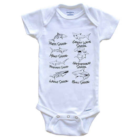 Types of Sharks Cool Shark Baby Onesie