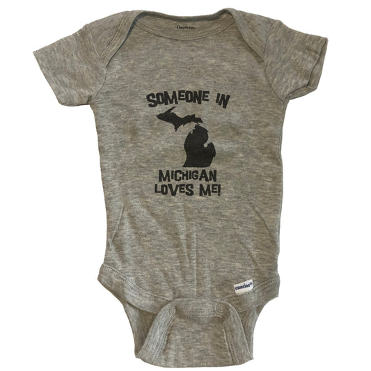 Someone In Michigan Loves Me State Silhouette Cute Baby Onesie - One Piece Baby Bodysuit