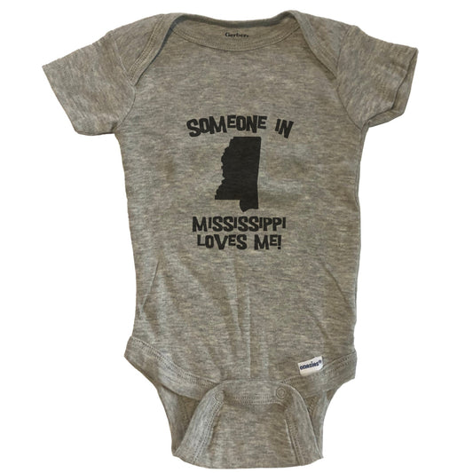 Someone In Mississippi Loves Me State Silhouette Cute Baby Onesie - One Piece Baby Bodysuit