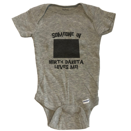 Someone In North Dakota Loves Me State Silhouette Cute Baby Onesie - One Piece Baby Bodysuit